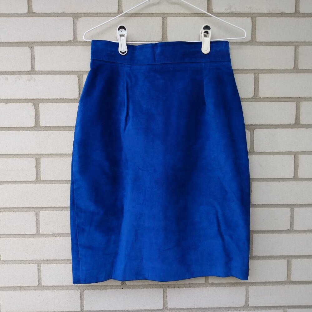 Vintage 80s Blue Suede Skirt Size 10 28" Waist Danier Leather Made in Canada